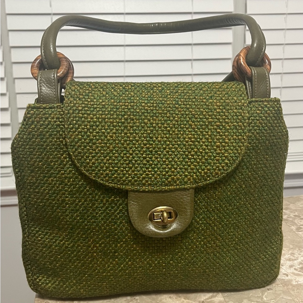 SOLD -Vintage JR Florida USA Green Tweed Shoulder Bag with Gold Hardware